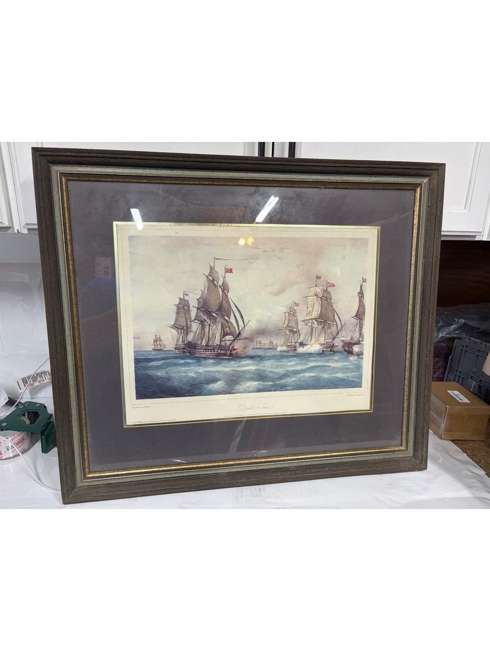 Vintage Paul Jones Naval Battle Print Ferdinand Perrot Framed 27x23 Maritime